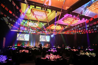 Ballroom at Hilton, Brisbane set for an award night. 